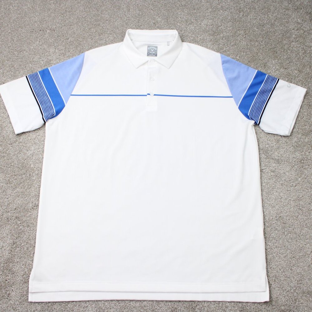Callaway Opti-Dri‎ Polo Shirt Mens XL White & Blue Golf Stretch Short Sleeve
